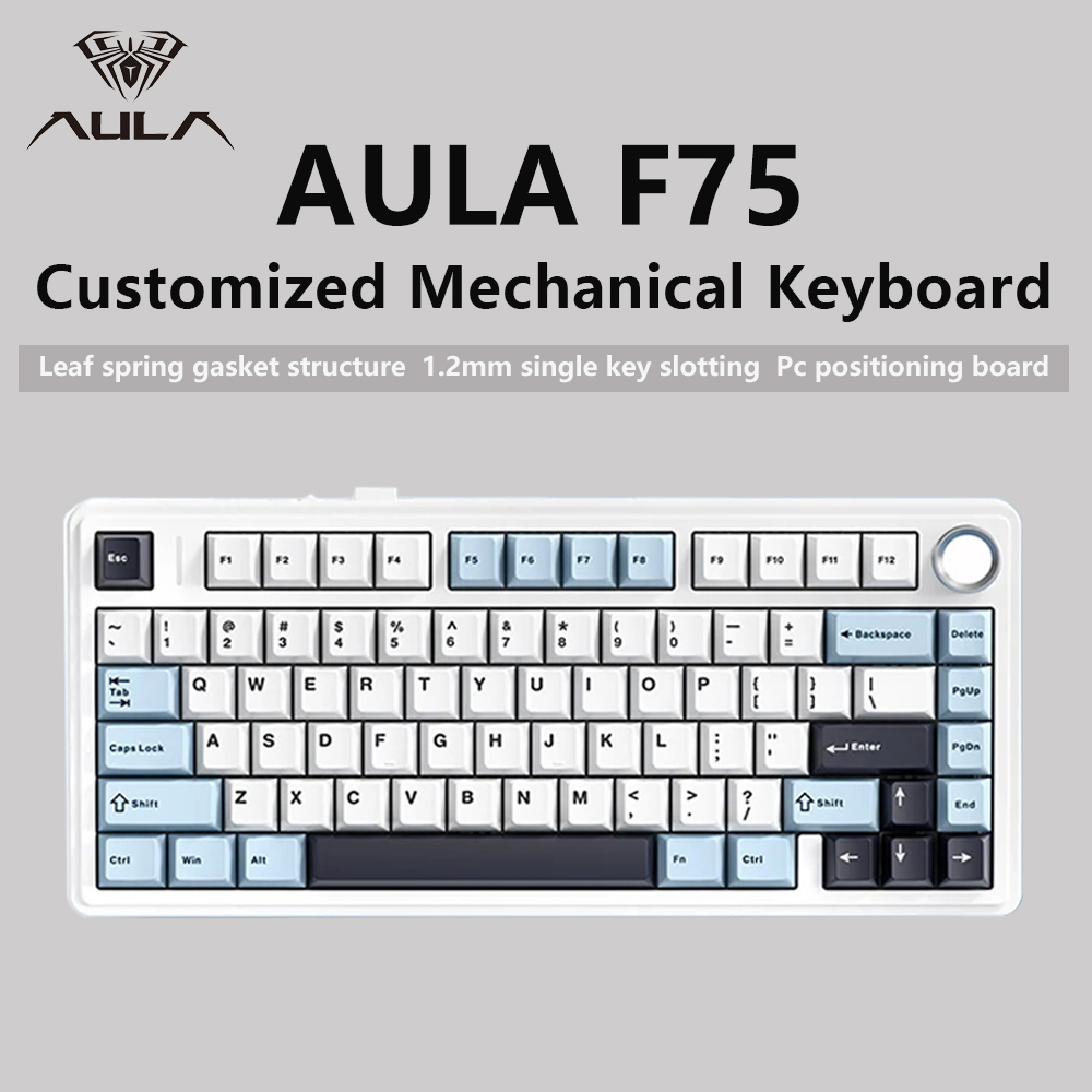 Keyboard Gaming Blue Switch - AULA F75 Keyboard mekanis game nirkabel/Bluetooth/berkabel